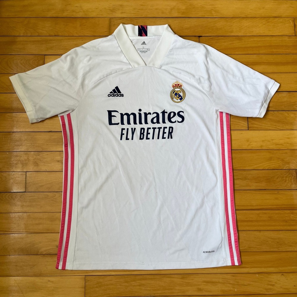 Adidas Real Madrid 2020-21 Home Jersey White Pink Aeroready Mens Large L